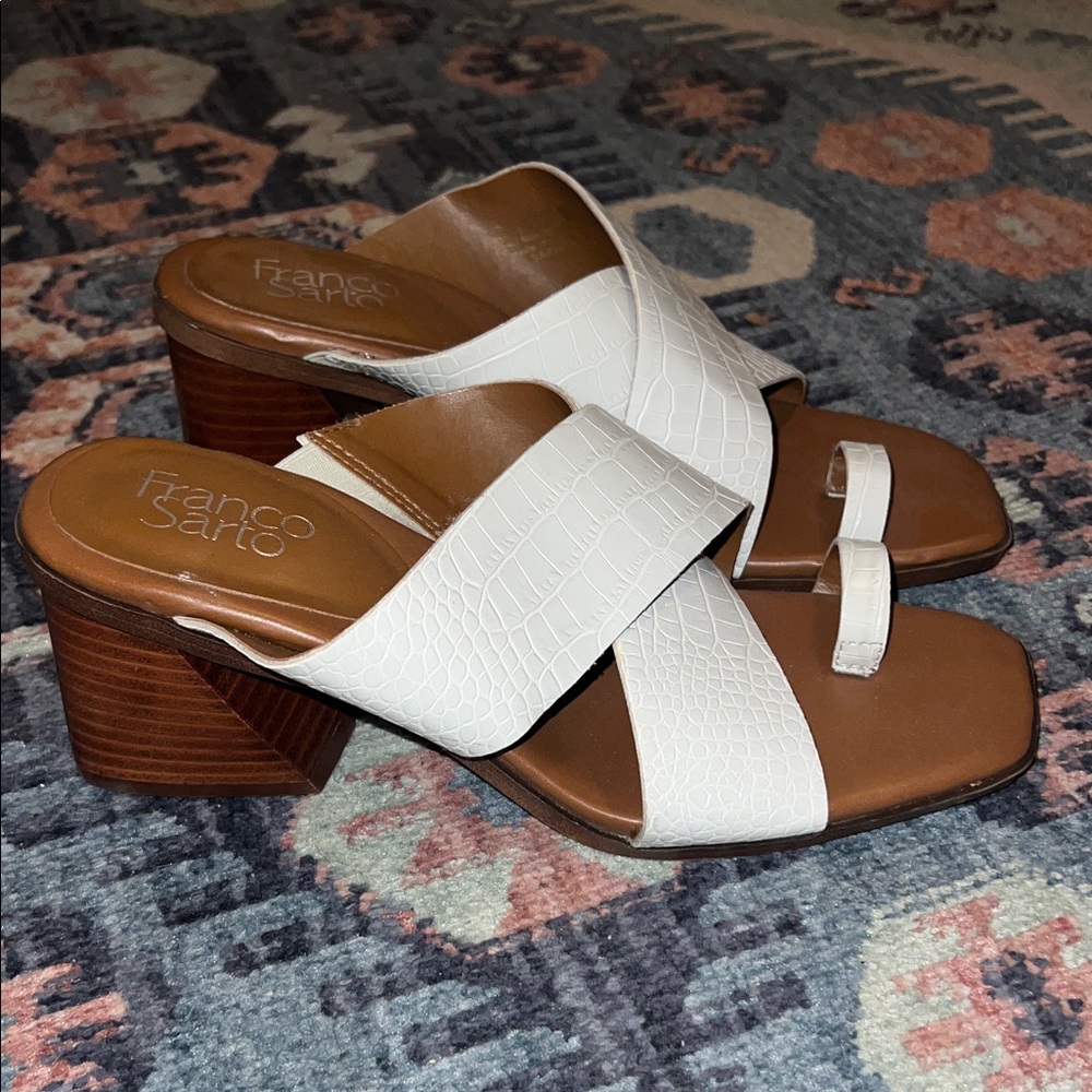 NWT Franco Sarto White and Brown Heeled Sandals